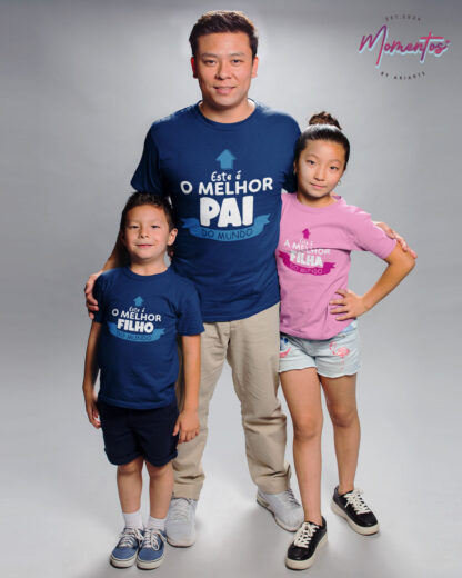 Conjunto 3 T-shirts "Este é o melhor Pai, este é o melhor filho, esta é a melho filha"