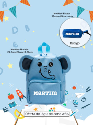 Elefante Azul - Mochila com Estojo