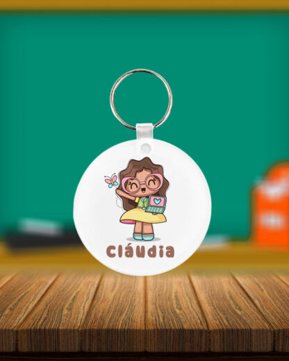 Menina morena - Identificador de Mochilas redondo