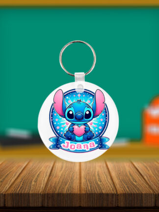 Stitch coração -  Identificador de Mochilas redondo