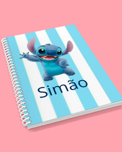 Stitch Riscas Azuis e Brancas - Caderno de Argolas