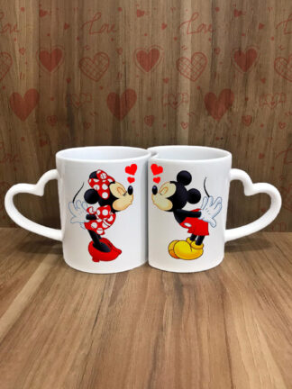 Minnie e Mickey do beijo - Canecas de Encaixe com Pega Coração