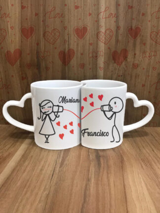 Telefone do Amor - Canecas de Encaixe com Pega Coração