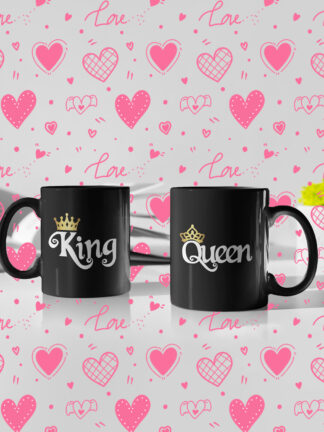 King e Queen - Conjunto de 2 canecas de cerâmica pretas