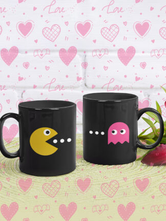 Pacman - Conjunto de 2 canecas de cerâmica pretas