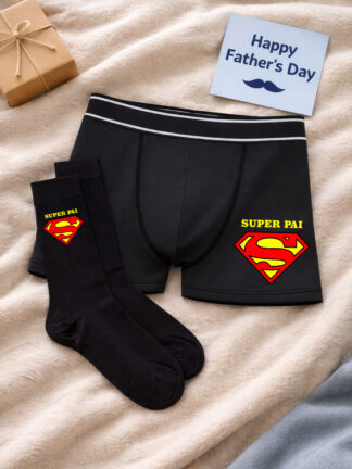 Super Pai (Super Homem) - conjunto de Boxers e Meias