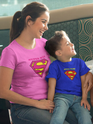 T-shirt Super Mãe, Super Filho, Super Filha (Super Homem)