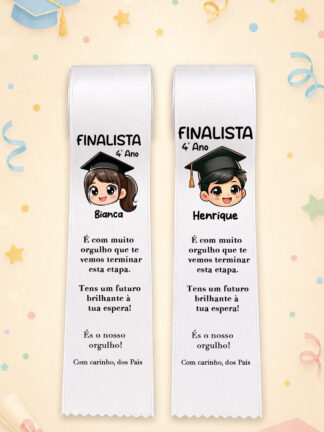 Fita de Finalista "Finalista 4º Ano" menino e menina morenos