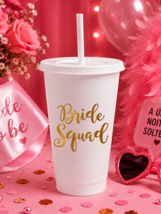 Copo com palhinha Bride Squad dourado