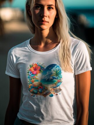 T-shirt Coração, Sol e Mar