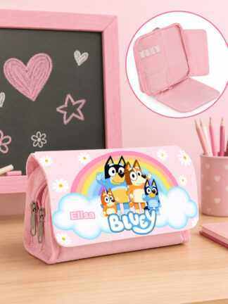 Estojo escolar com aba Bluey e o arco Irís