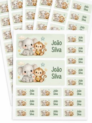 Etiquetas autocolantes escolares (169 peças) Elefante e macaco