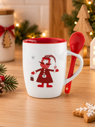 Caneca com colher de cerâmica Pai Natal