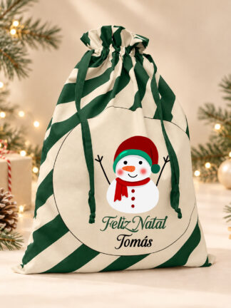 Saco com cordão de Natal Boneco de Neve