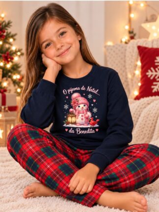 Pijama Cardado Boneco de Neve rosa